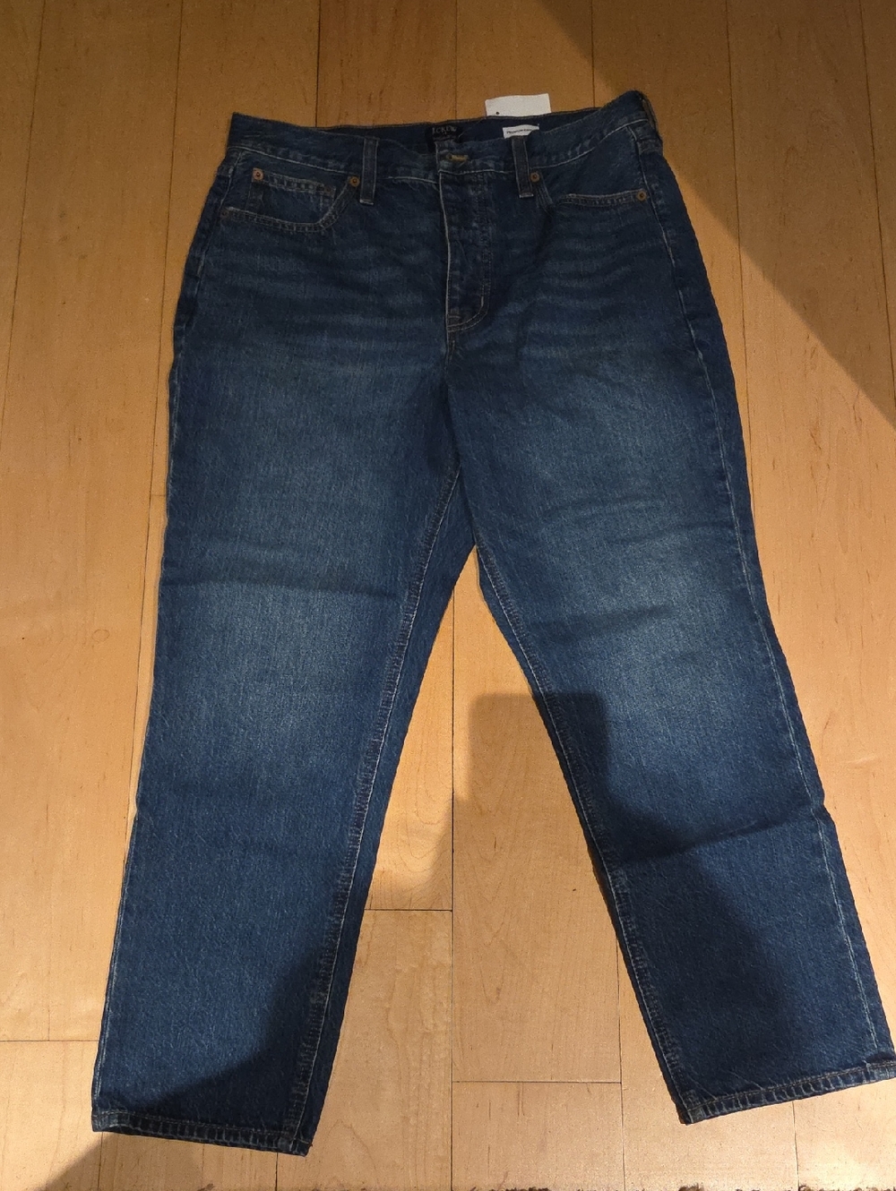J. Crew Women's High Rise Straight Leg Jeans in Dark Blue Denim, Premium Edition